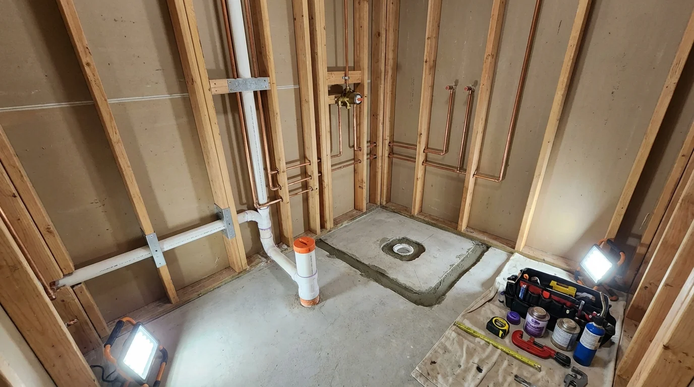 Bathroom rough-in plumbing during remodel by Johns Plumbing LLC in Silver City