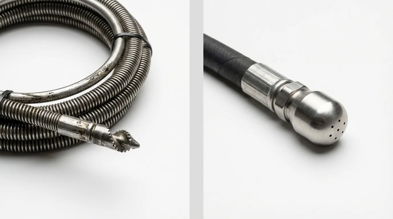 Drain snake cable and hydro jetting nozzle used for drain cleaning in Silver City, NM