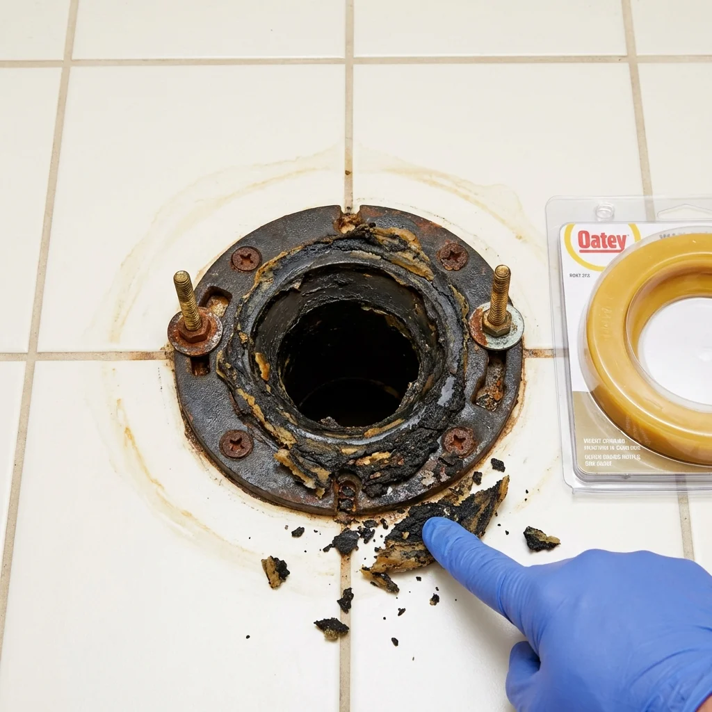 Failed wax ring showing water seepage at the base of a toilet in a Silver City, NM home