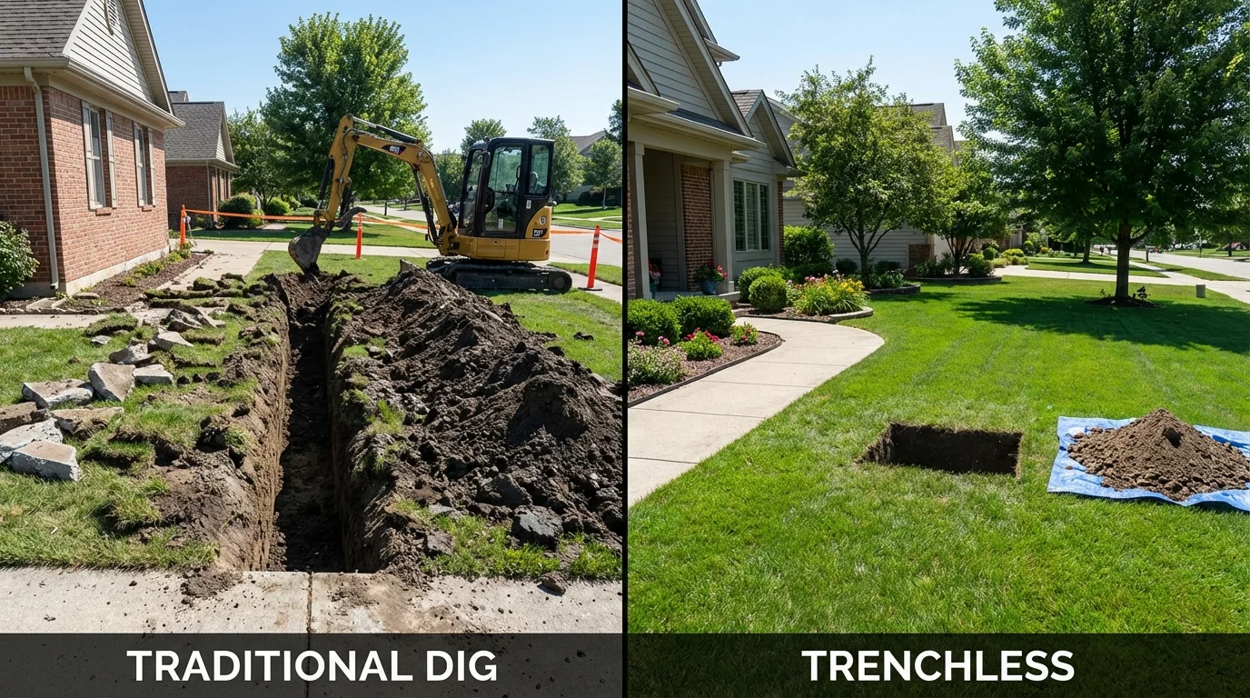Trenchless sewer repair with minimal yard damage versus traditional excavation in Silver City, NM